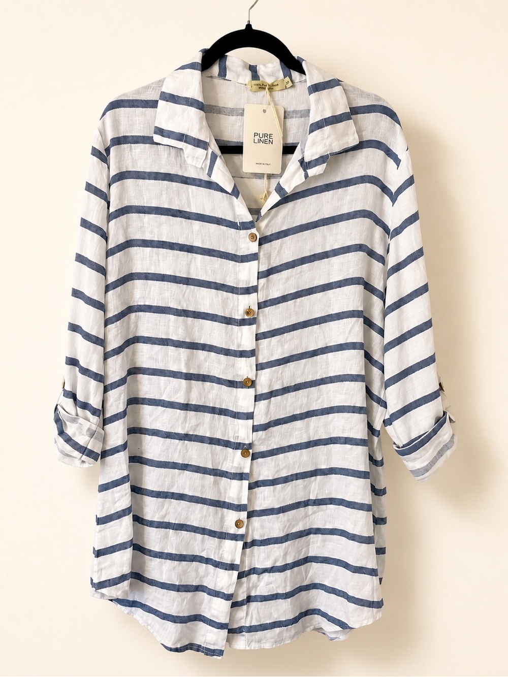 NWT Viola Borghi 100% Linen Striped Italian Button Down Shirt S